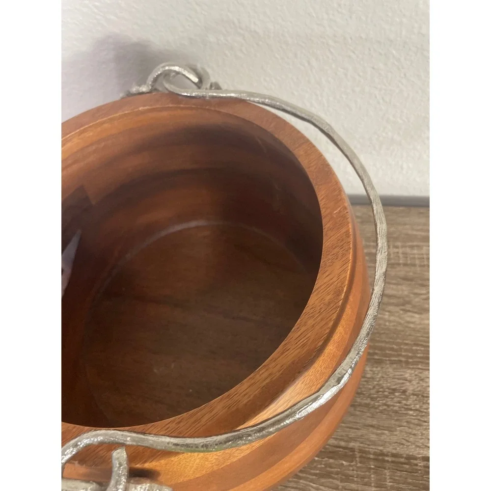 Martha Stewart Wooden Jack O Lantern Candy Bowl Halloween Pumpkin Bucket